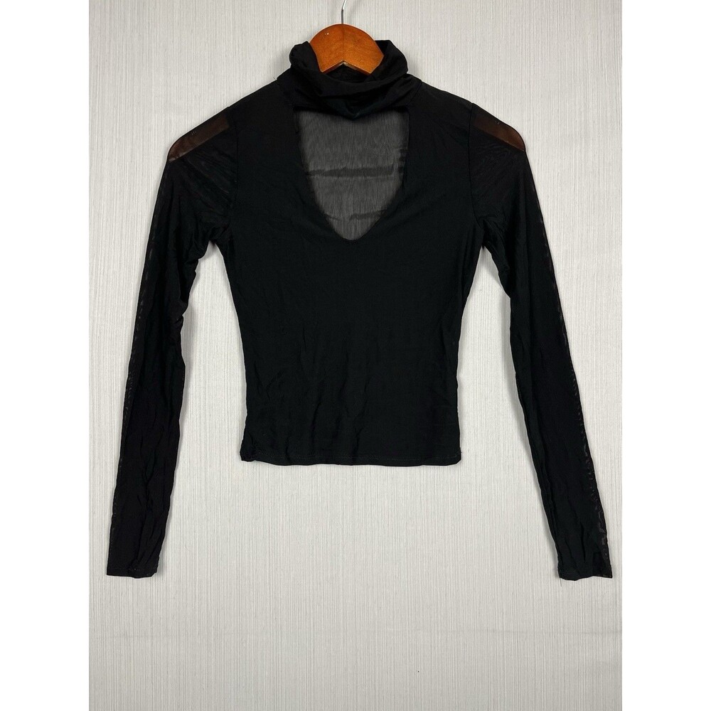 Y2K Style Sheer Mesh Mock Neck Top S Long Sleeve Whimsigoth Indie Sleaze - Picture 2 of 9